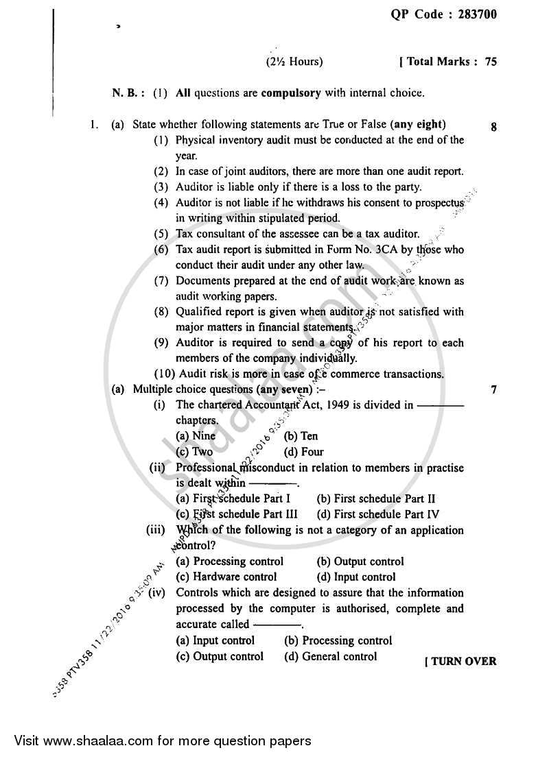 Auditing Paper 3 2016-2017 - B.Com. - Semester 5 (TYBAF) - University of Mumbai question paper with PDF download