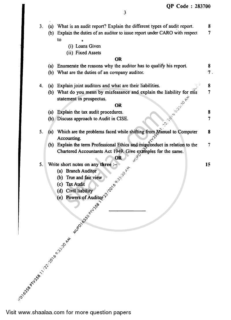 Auditing Paper 3 2016-2017 - B.Com. - Semester 5 (TYBAF) - University of Mumbai question paper with PDF download