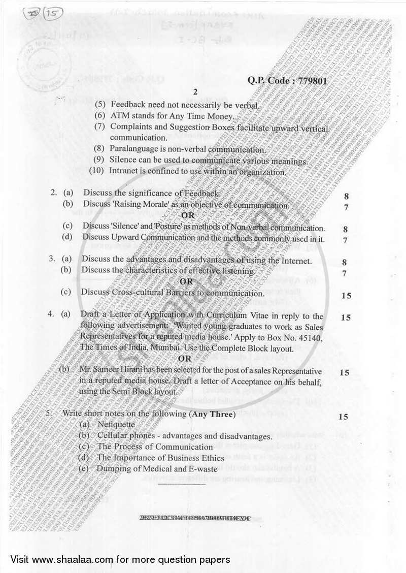 Business Communication 1 2016-2017 - B.Com. - Semester 1 (FYBAF) - University of Mumbai question paper with PDF download