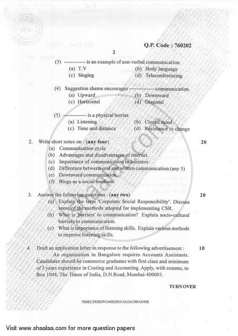 Business Communication 1 2016-2017 - B.Com. - Semester 1 (FYBcom) - University of Mumbai question paper with PDF download