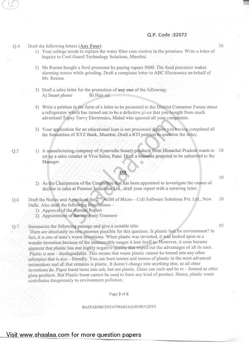 Business Communication 2 2017-2018 - B.Com. - Semester 2 (FYBcom) - University of Mumbai question paper with PDF download