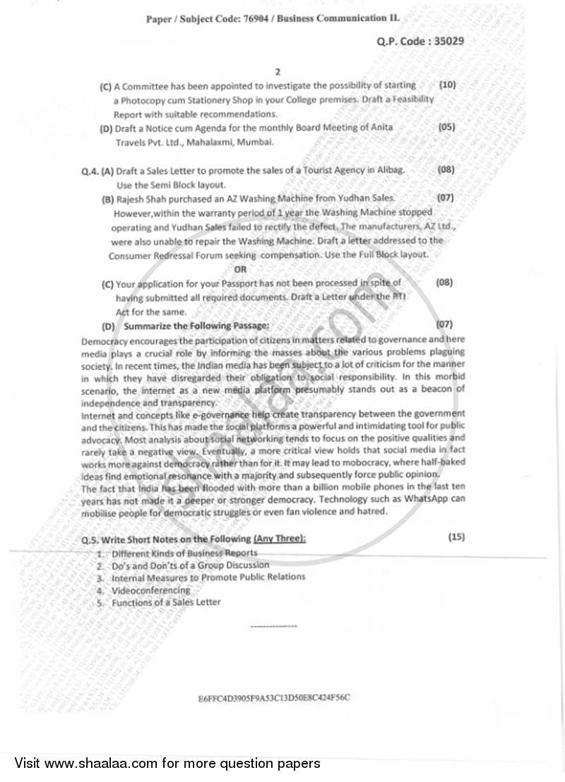 Business Communication 2 2018-2019 - B.Com. - Semester 2 (FYBAF) - University of Mumbai question paper with PDF download