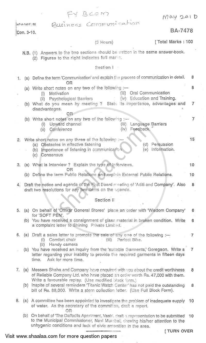 Business Communication 2009-2010 - B.Com. - 1st Year (FYBcom) - University of Mumbai question paper with PDF download