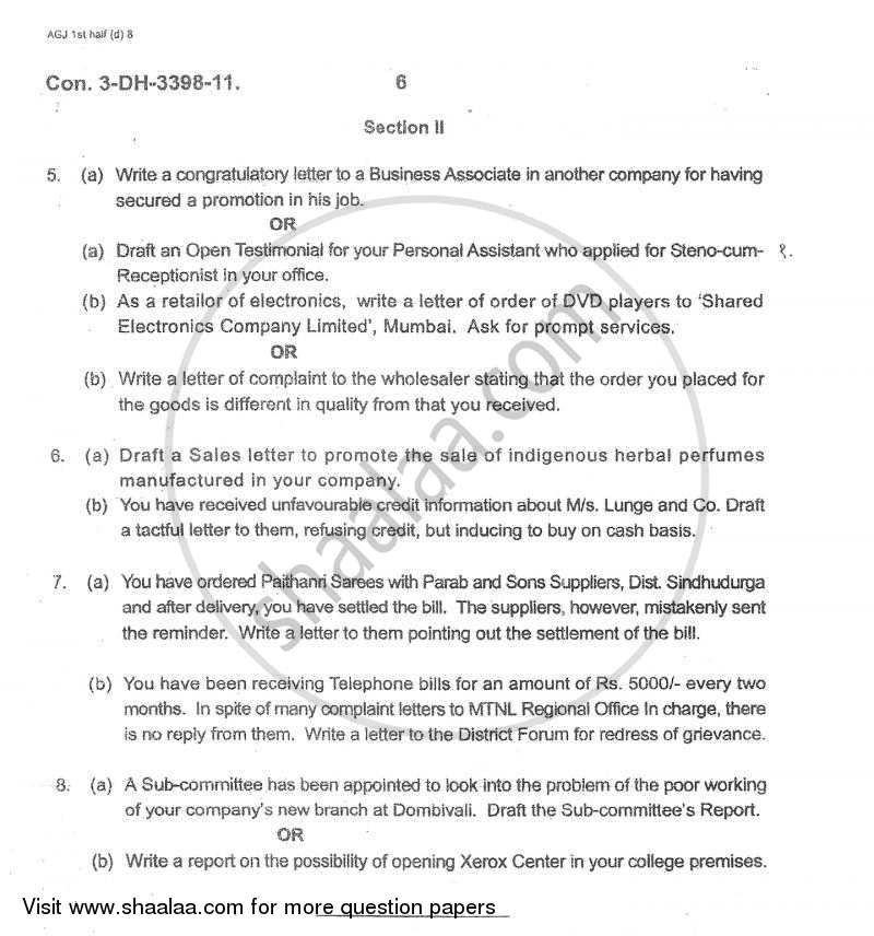 Business Communication 2010-2011 - B.Com. - 1st Year (FYBcom) - University of Mumbai question paper with PDF download