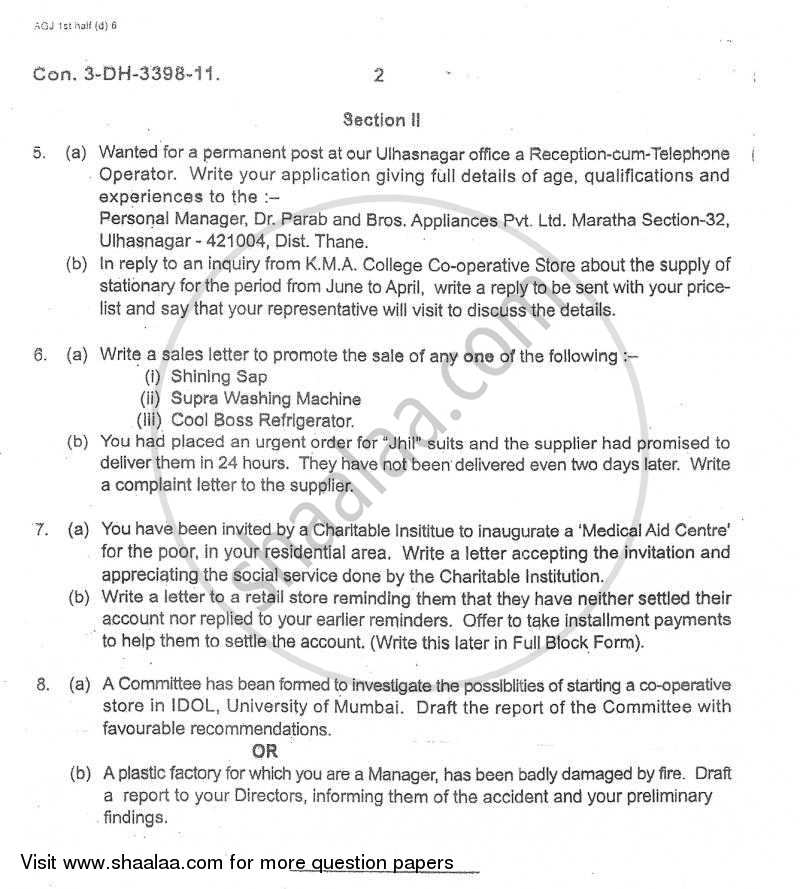 Business Communication 2010-2011 - B.Com. - 1st Year (FYBcom) - University of Mumbai question paper with PDF download