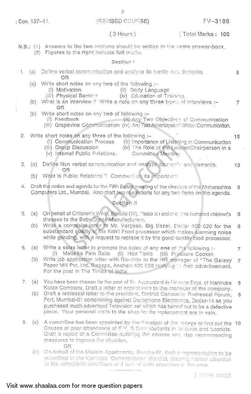 Business Communication 2011-2012 - B.Com. - 1st Year (FYBcom) - University of Mumbai question paper with PDF download