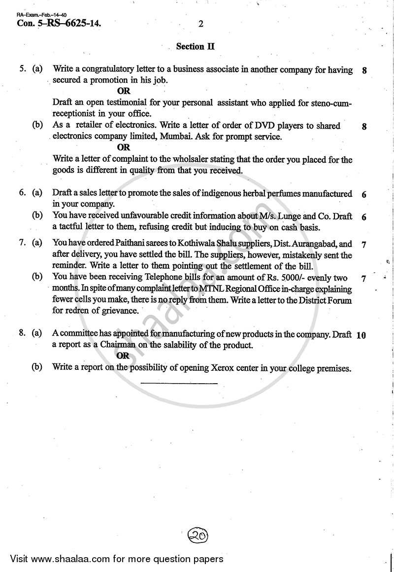 Business Communication 2013-2014 - B.Com. - 1st Year (FYBcom) - University of Mumbai question paper with PDF download