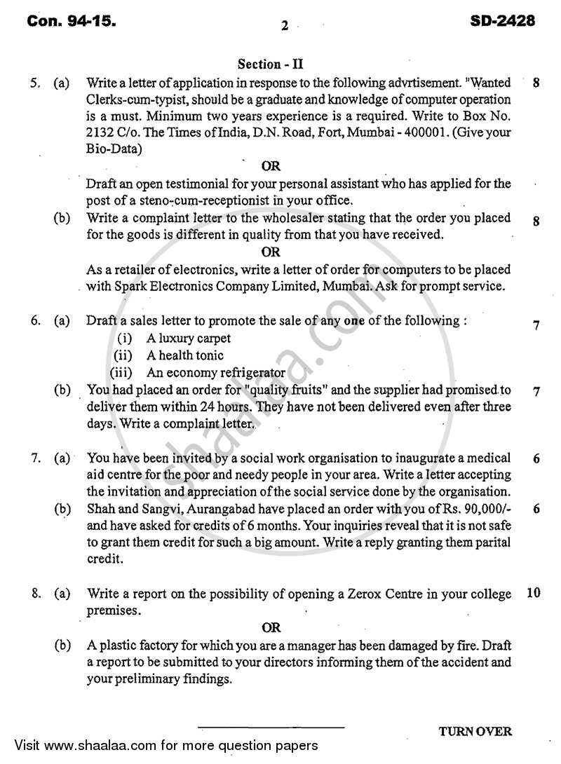 Business Communication 2014-2015 - B.Com. - 1st Year (FYBcom) - University of Mumbai question paper with PDF download