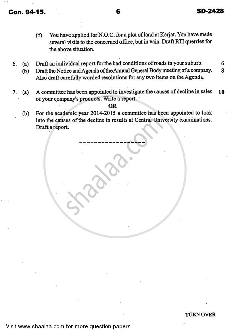 Business Communication 2014-2015 - B.Com. - 1st Year (FYBcom) - University of Mumbai question paper with PDF download