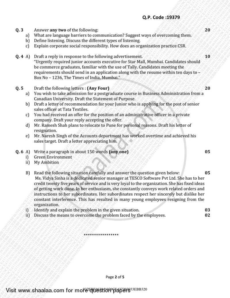 Business Communication 2017-2018 - B.Com. - Semester 1 (FYBcom) - University of Mumbai question paper with PDF download