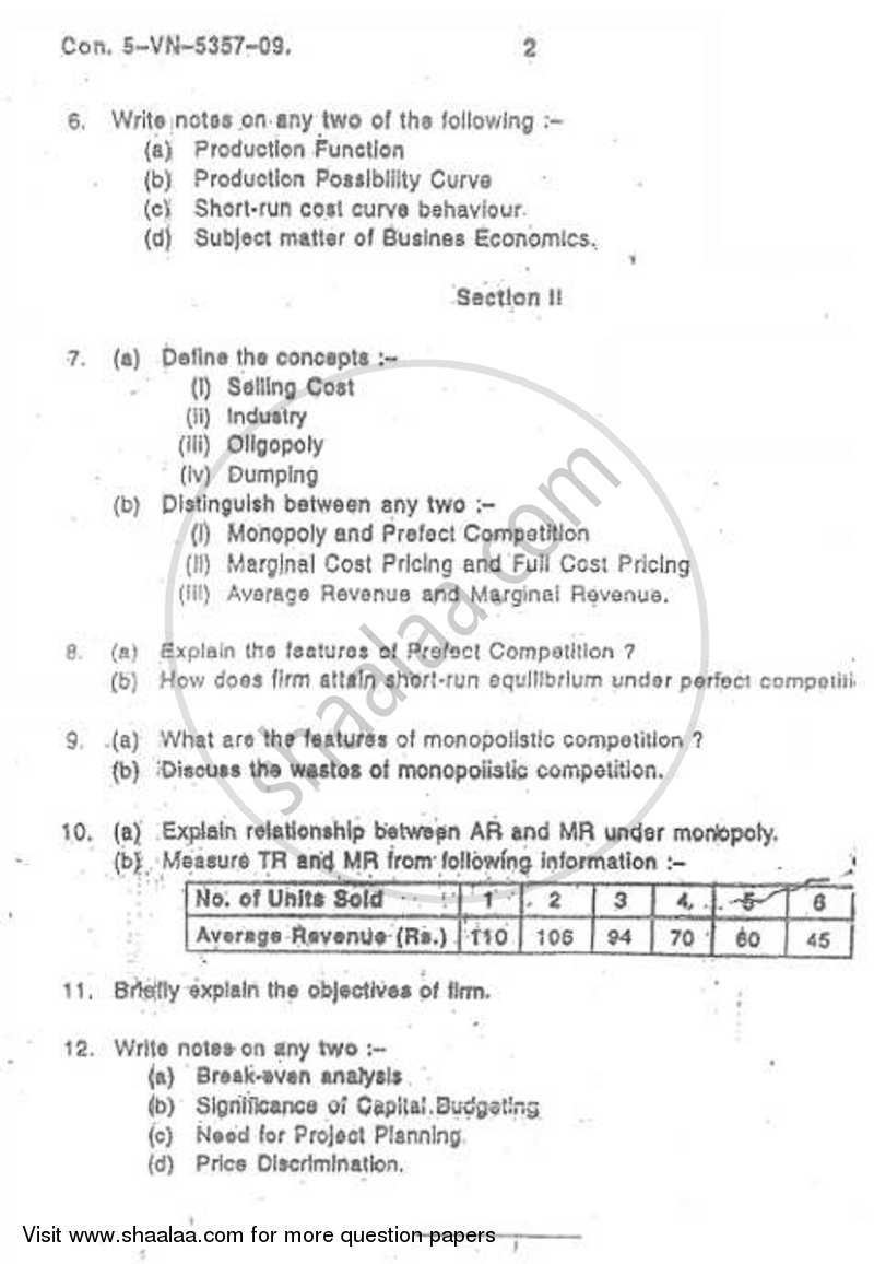 Business Economics 1 2008-2009 - B.Com. - 1st Year (FYBcom) - University of Mumbai question paper with PDF download