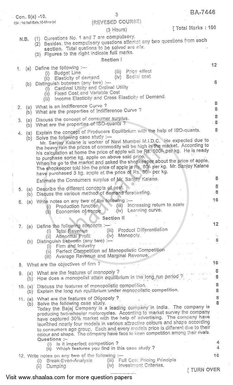 Business Economics 1 2009-2010 - B.Com. - 1st Year (FYBcom) - University of Mumbai question paper with PDF download