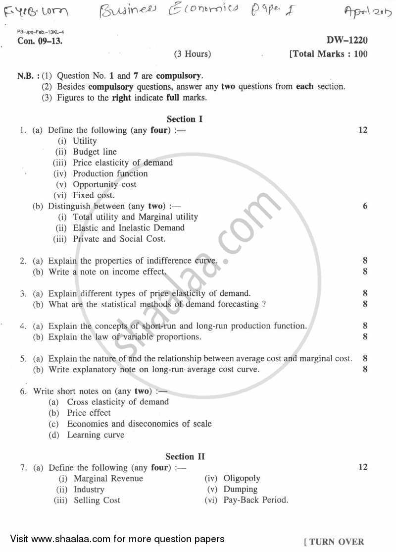 Business Economics 1 2012-2013 - B.Com. - 1st Year (FYBcom) - University of Mumbai question paper with PDF download