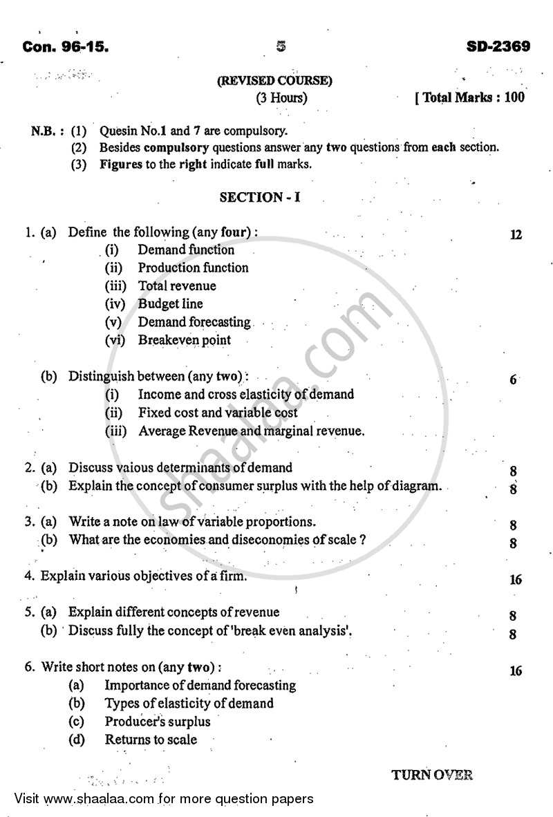 Business Economics 1 2014-2015 - B.Com. - 1st Year (FYBcom) - University of Mumbai question paper with PDF download
