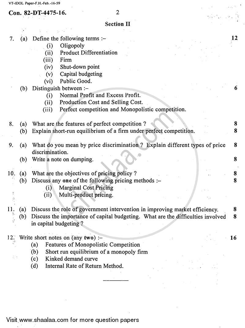 Business Economics 1 2015-2016 - B.Com. - 1st Year (FYBcom) - University of Mumbai question paper with PDF download