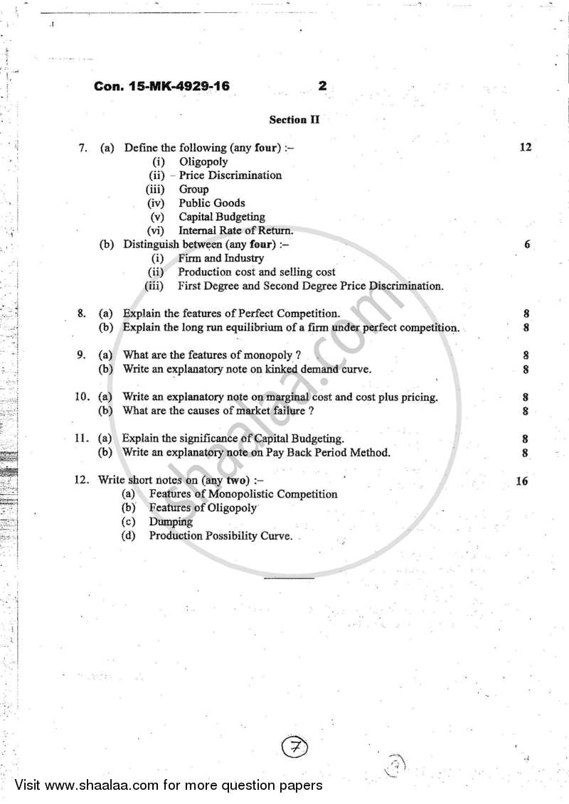 Business Economics 1 2016-2017 - B.Com. - 1st Year (FYBcom) - University of Mumbai question paper with PDF download