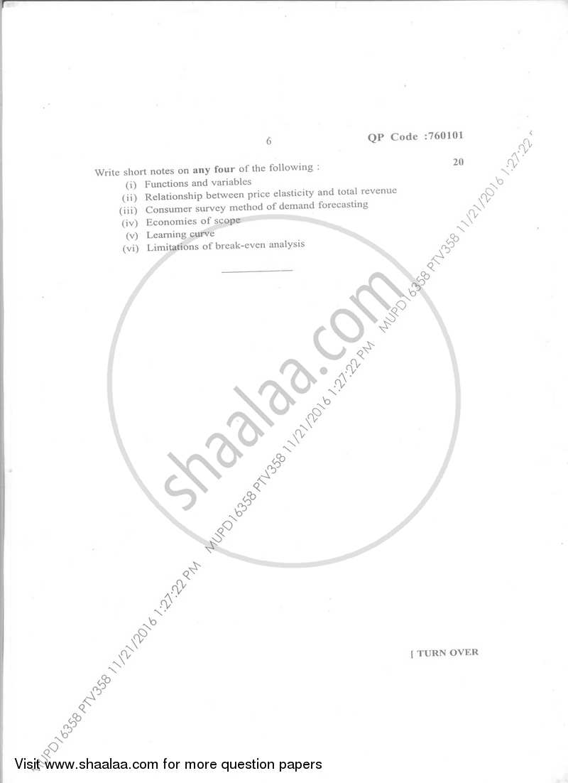 Business Economics 1 2016-2017 - B.Com. - Semester 1 (FYBcom) - University of Mumbai question paper with PDF download