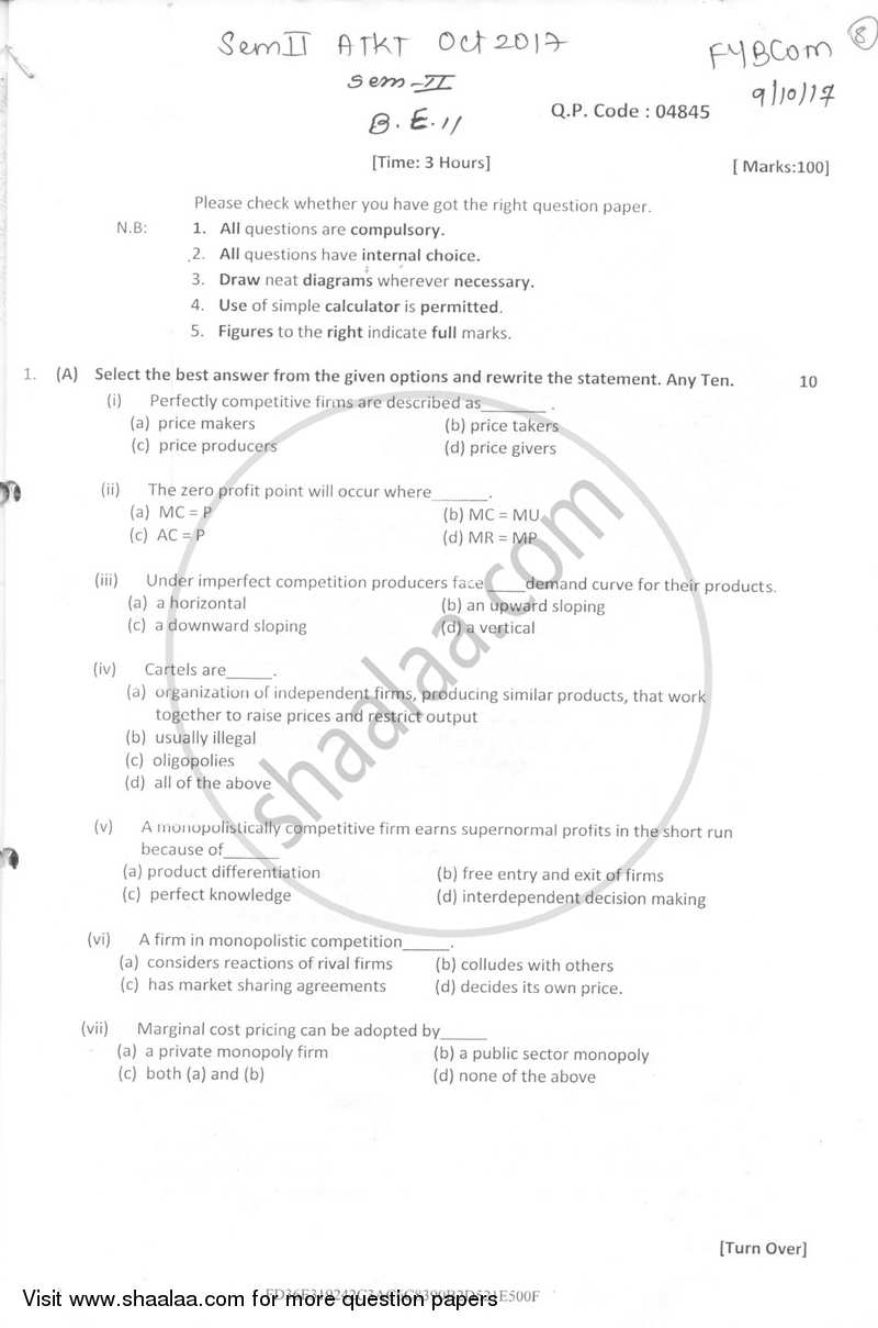 Business Economics 2 2016-2017 - B.Com. - Semester 2 (FYBcom) - University of Mumbai question paper with PDF download