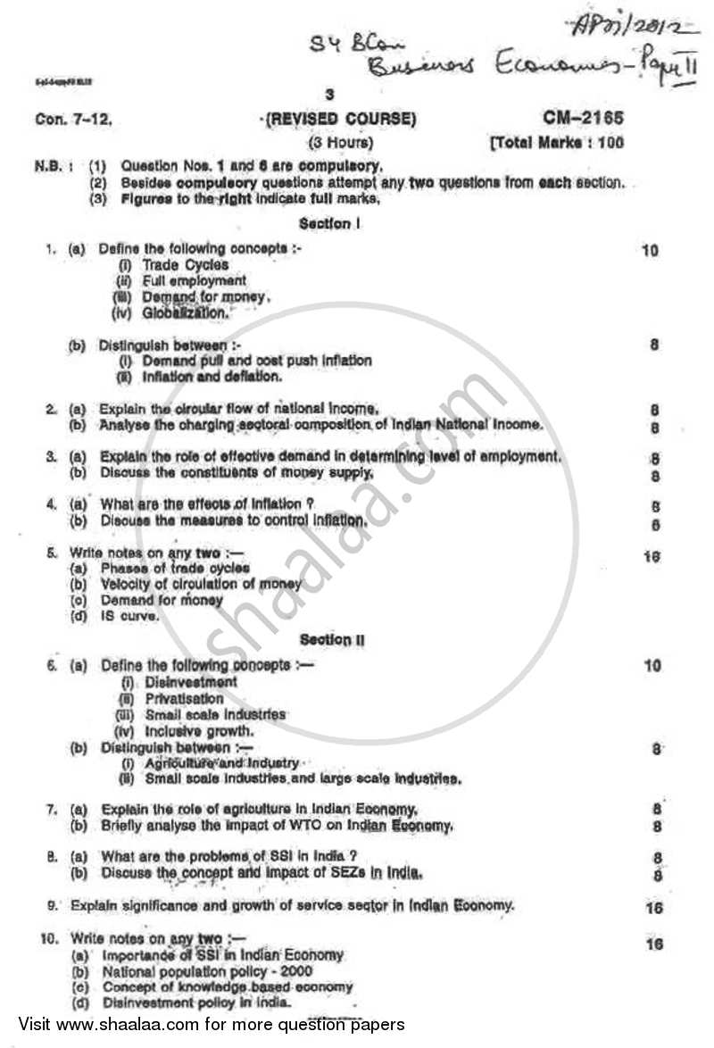 Business Economics 2 2011-2012 - B.Com. - 2nd Year (SYBcom) - University of Mumbai question paper with PDF download