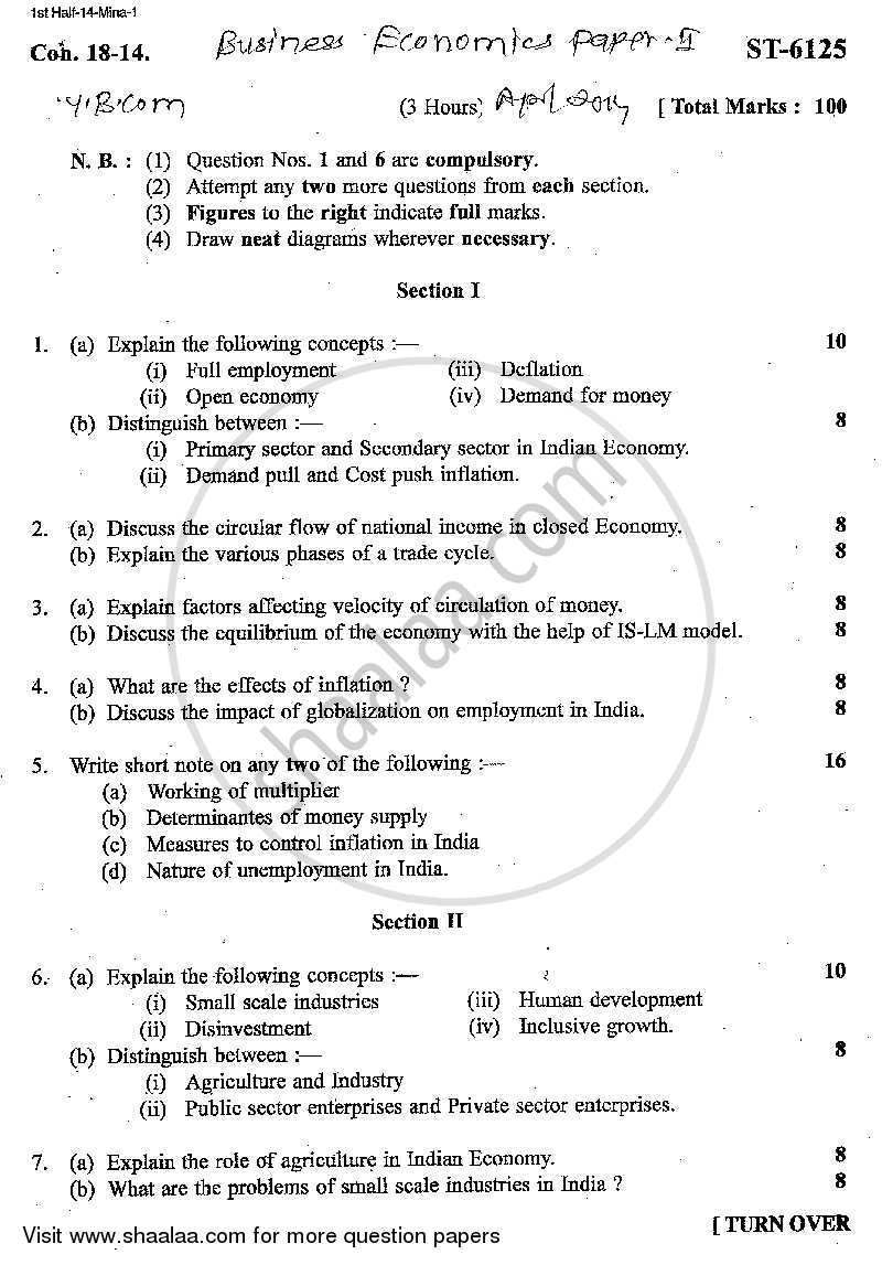 Business Economics 2 2013-2014 - B.Com. - 2nd Year (SYBcom) - University of Mumbai question paper with PDF download