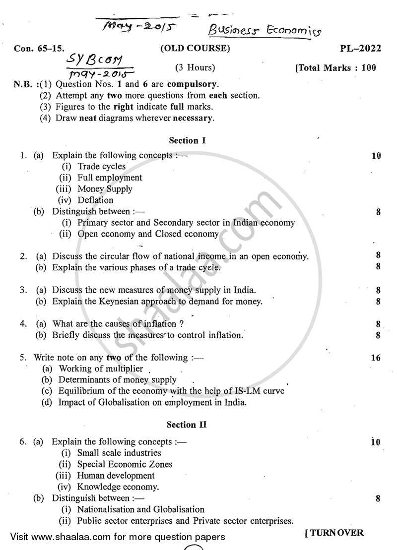 Business Economics 2 2014-2015 - B.Com. - 2nd Year (SYBcom) - University of Mumbai question paper with PDF download