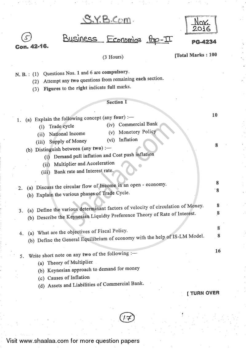 Business Economics 2 2016-2017 - B.Com. - 2nd Year (SYBcom) - University of Mumbai question paper with PDF download
