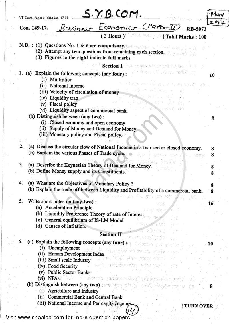 Business Economics 2 2016-2017 - B.Com. - 2nd Year (SYBcom) - University of Mumbai question paper with PDF download