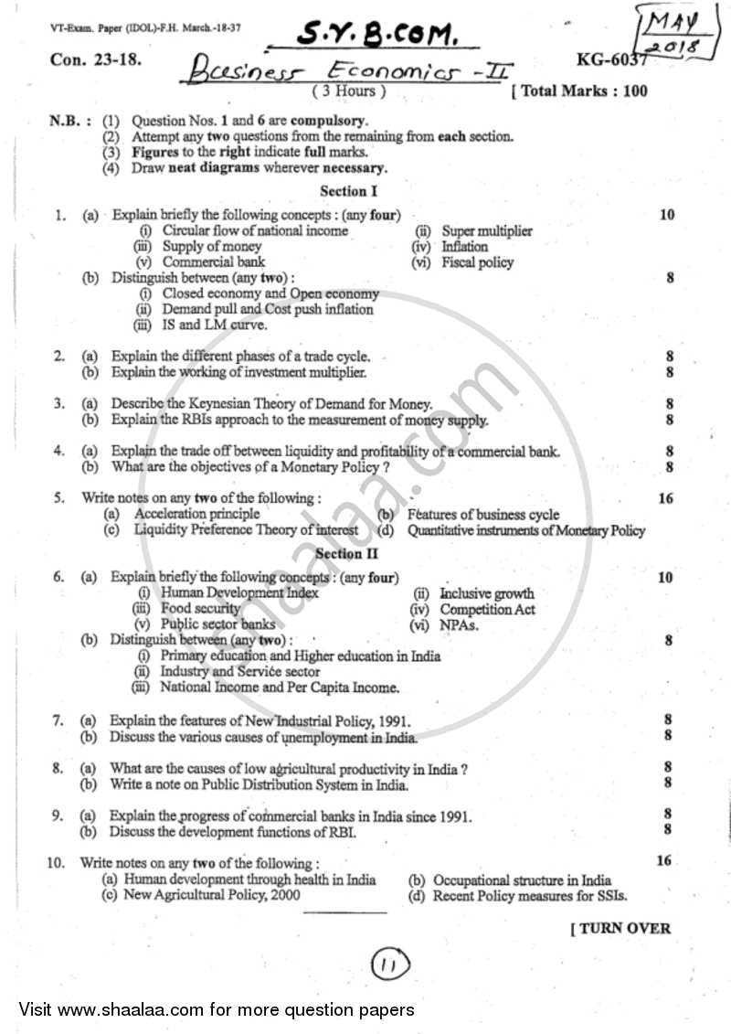 Business Economics 2 2017-2018 - B.Com. - 2nd Year (SYBcom) - University of Mumbai question paper with PDF download
