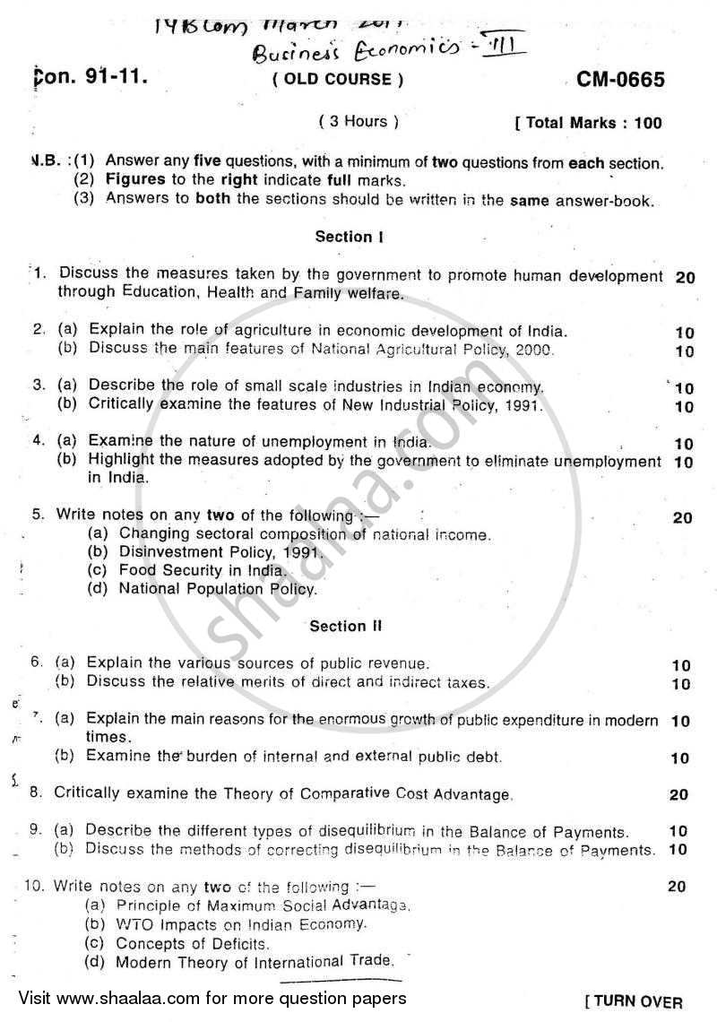 Business Economics 3 2010-2011 - B.Com. - 3rd Year (TYBcom) - University of Mumbai question paper with PDF download