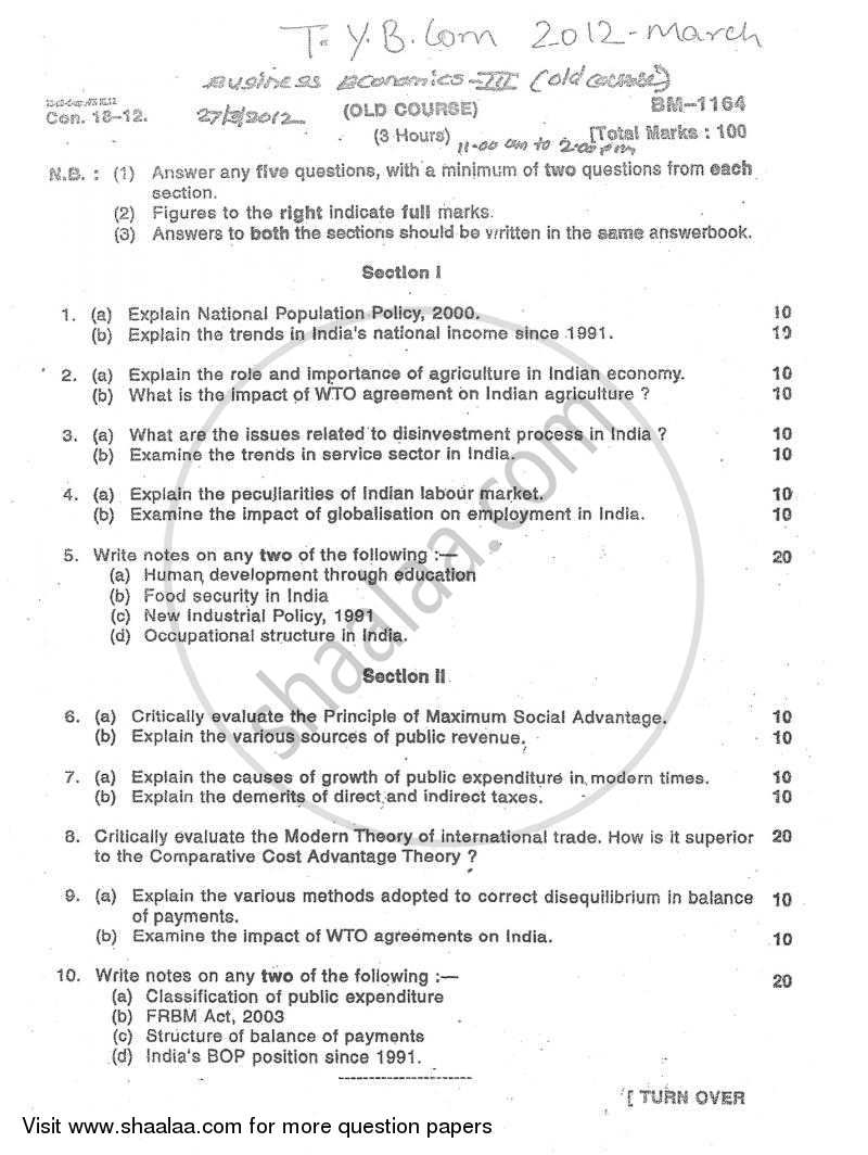 Business Economics 3 2011-2012 - B.Com. - 3rd Year (TYBcom) - University of Mumbai question paper with PDF download