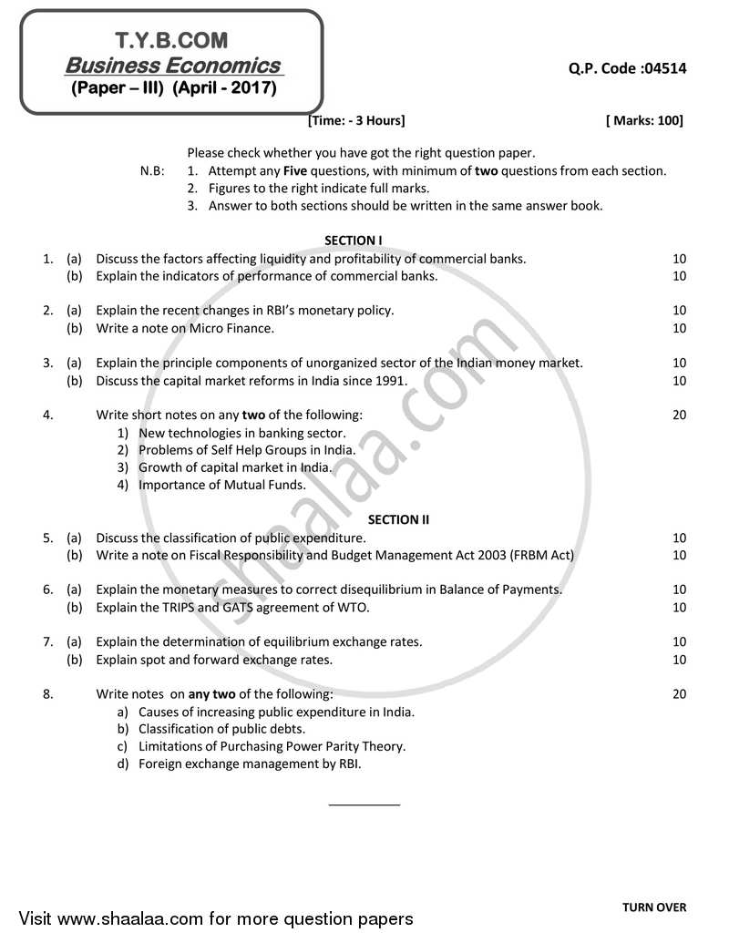 Business Economics 3 2016-2017 - B.Com. - 3rd Year (TYBcom) - University of Mumbai question paper with PDF download