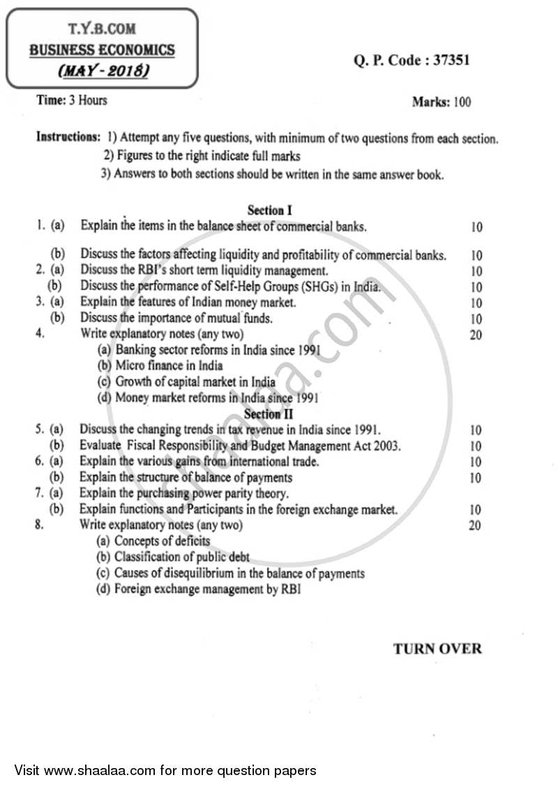 Business Economics 3 2017-2018 - B.Com. - 3rd Year (TYBcom) - University of Mumbai question paper with PDF download