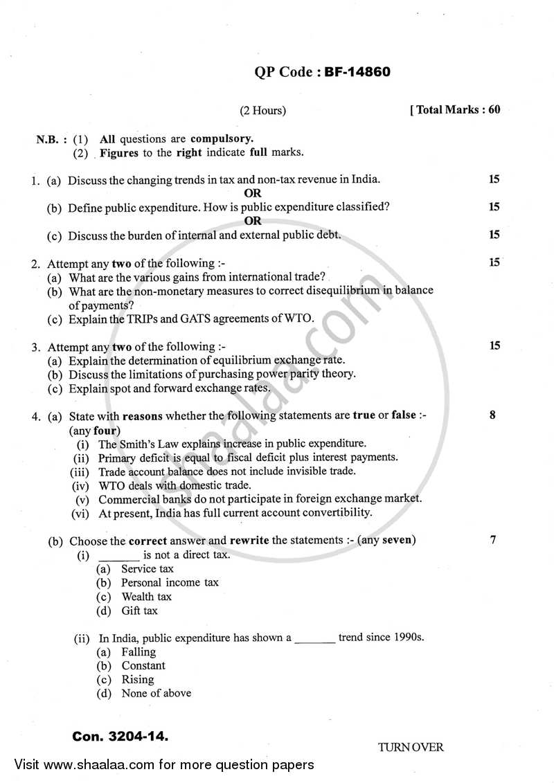 Business Economics 6 2013-2014 - B.Com. - Semester 6 (TYBcom) - University of Mumbai question paper with PDF download