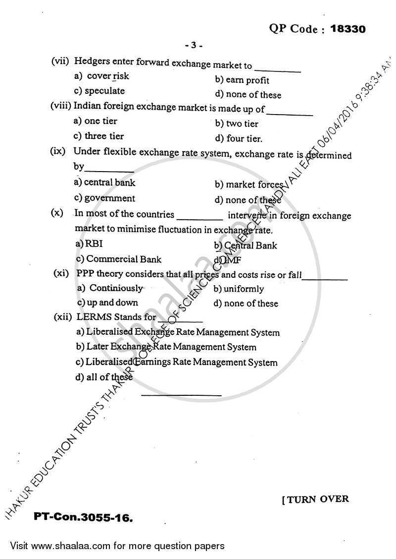 Business Economics 6 2015-2016 - B.Com. - Semester 6 (TYBcom) - University of Mumbai question paper with PDF download