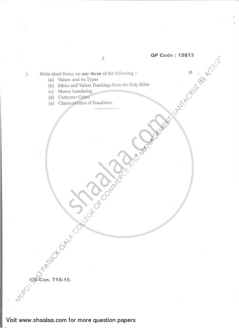 Business Ethics and Corporate Governance 2014-2015 - B.Com. - Semester 6 (TYBBI) - University of Mumbai question paper with PDF download