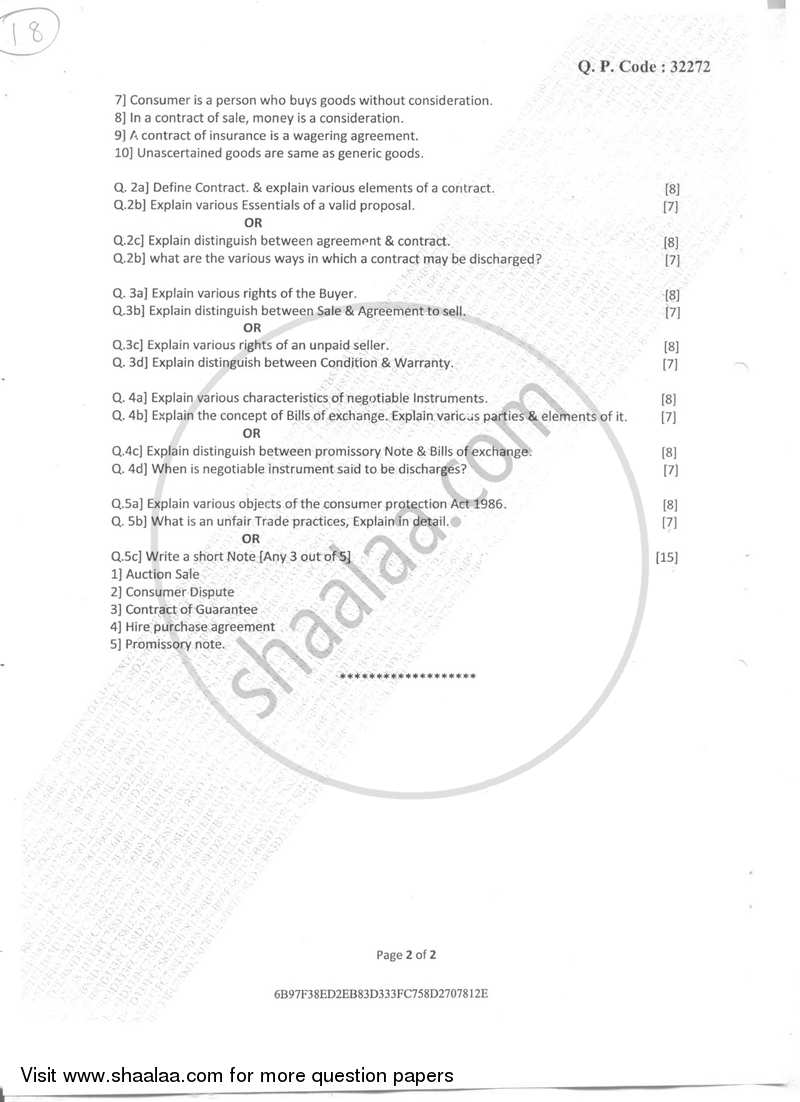 Business Law- Business Regulatory Framework 1 2017-2018 - B.Com. - Semester 2 (FYBAF) - University of Mumbai question paper with PDF download