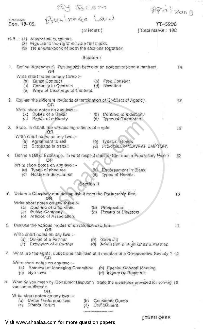 Business Law 2008-2009 - B.Com. - 2nd Year (SYBcom) - University of Mumbai question paper with PDF download