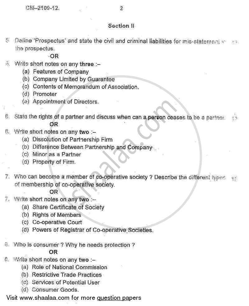 Business Law 2011-2012 - B.Com. - 2nd Year (SYBcom) - University of Mumbai question paper with PDF download