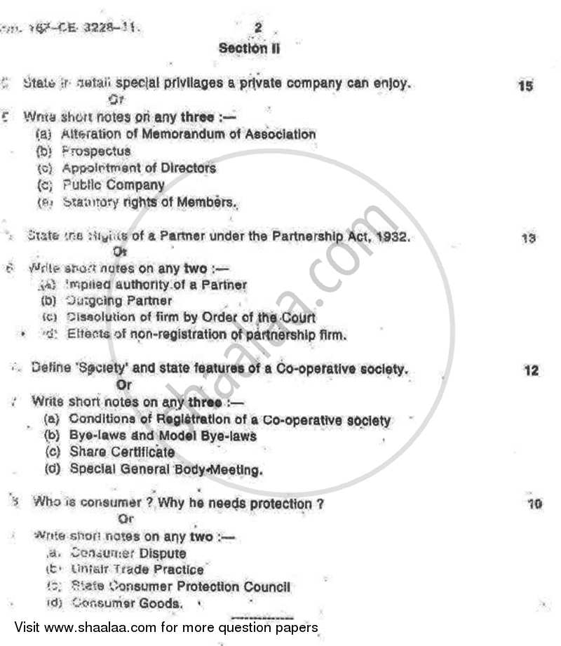 Business Law 2011-2012 - B.Com. - 2nd Year (SYBcom) - University of Mumbai question paper with PDF download