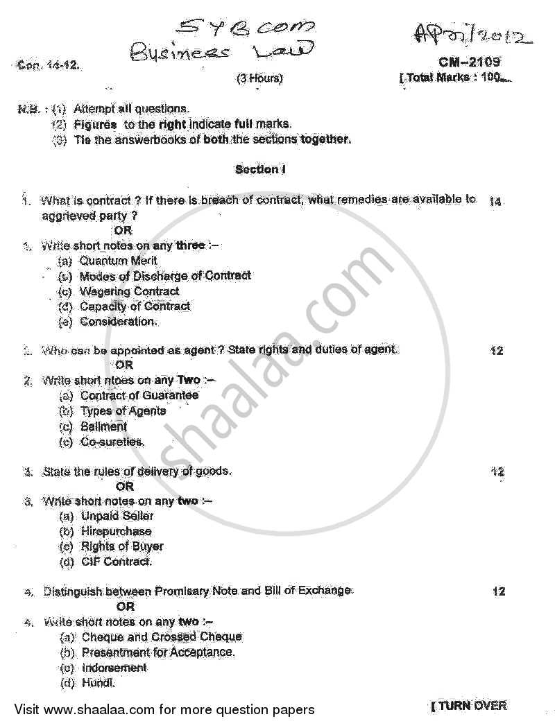 Business Law 2011-2012 - B.Com. - 2nd Year (SYBcom) - University of Mumbai question paper with PDF download