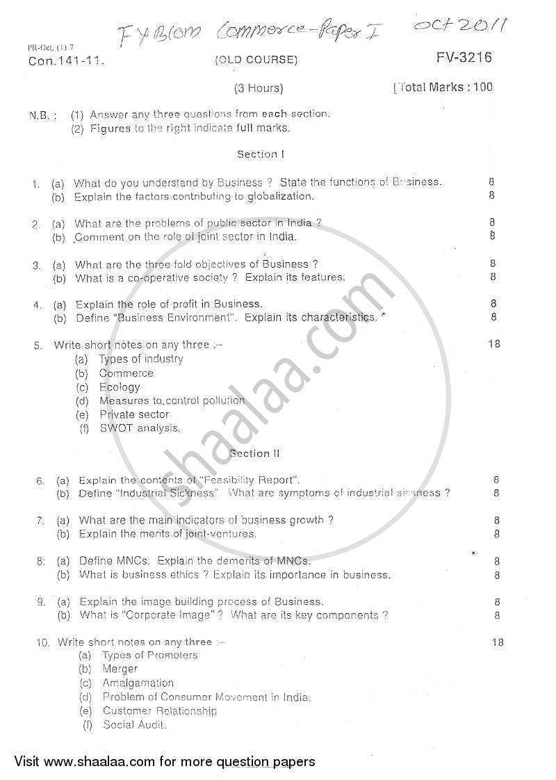 Commerce 1 - Introduction to Business 2011-2012 - B.Com. - 1st Year (FYBcom) - University of Mumbai question paper with PDF download