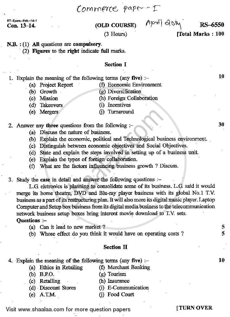 Commerce 1 - Introduction to Business 2013-2014 - B.Com. - 1st Year (FYBcom) - University of Mumbai question paper with PDF download