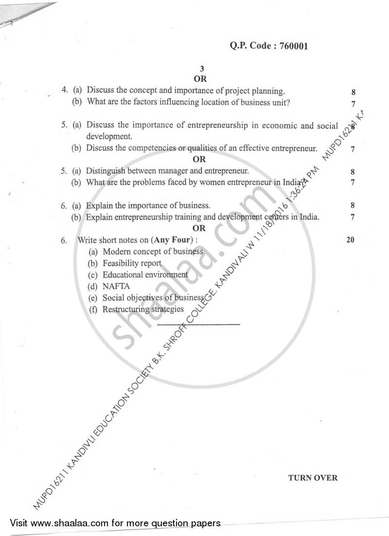 Commerce 1 2016-2017 - B.Com. - Semester 1 (FYBcom) - University of Mumbai question paper with PDF download