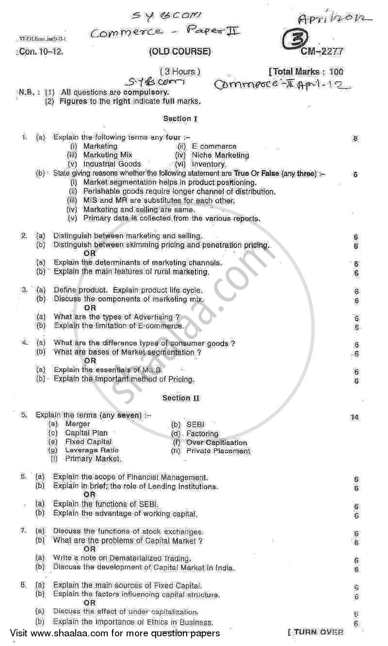 Commerce 2 - Management Function and Challenges : Production and Finance 2011-2012 - B.Com. - 2nd Year (SYBcom) - University of Mumbai question paper with PDF download