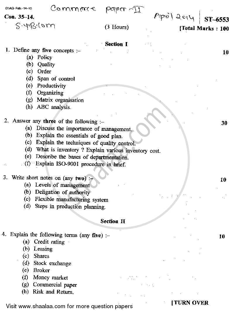 Commerce 2 - Management Function and Challenges : Production and Finance 2013-2014 - B.Com. - 2nd Year (SYBcom) - University of Mumbai question paper with PDF download