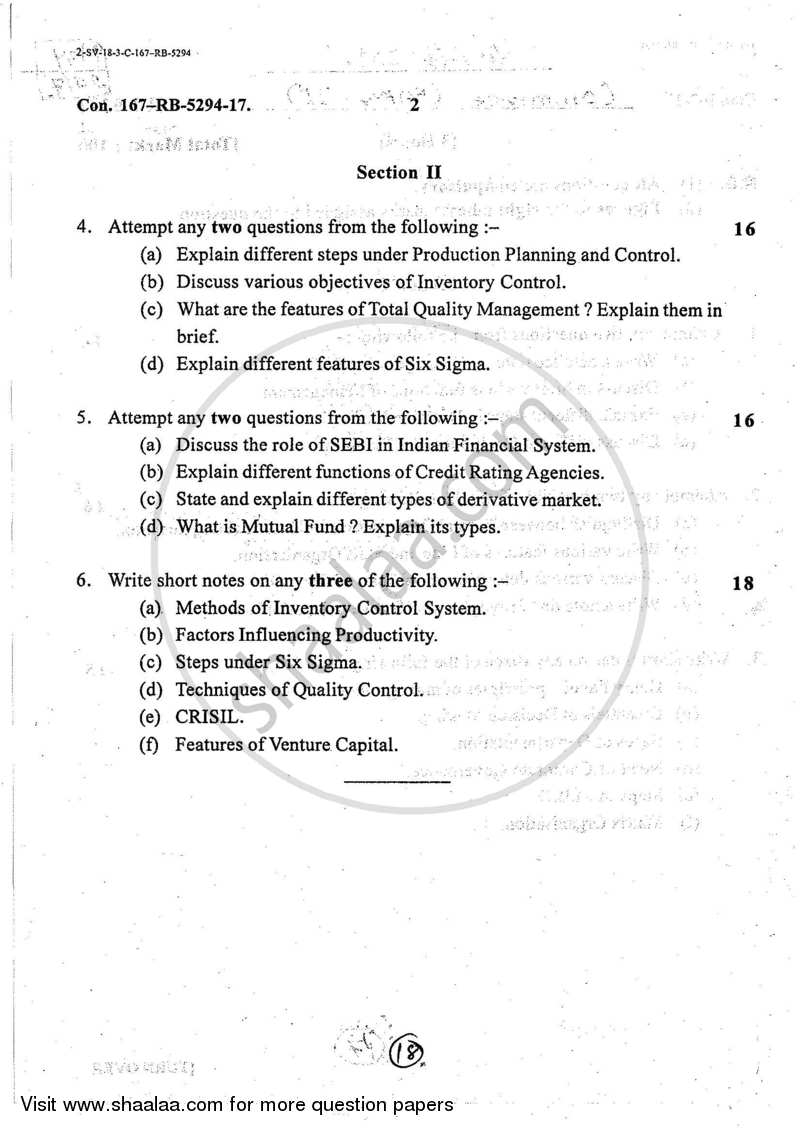 Commerce 2 - Management Function and Challenges : Production and Finance 2016-2017 - B.Com. - 2nd Year (SYBcom) - University of Mumbai question paper with PDF download