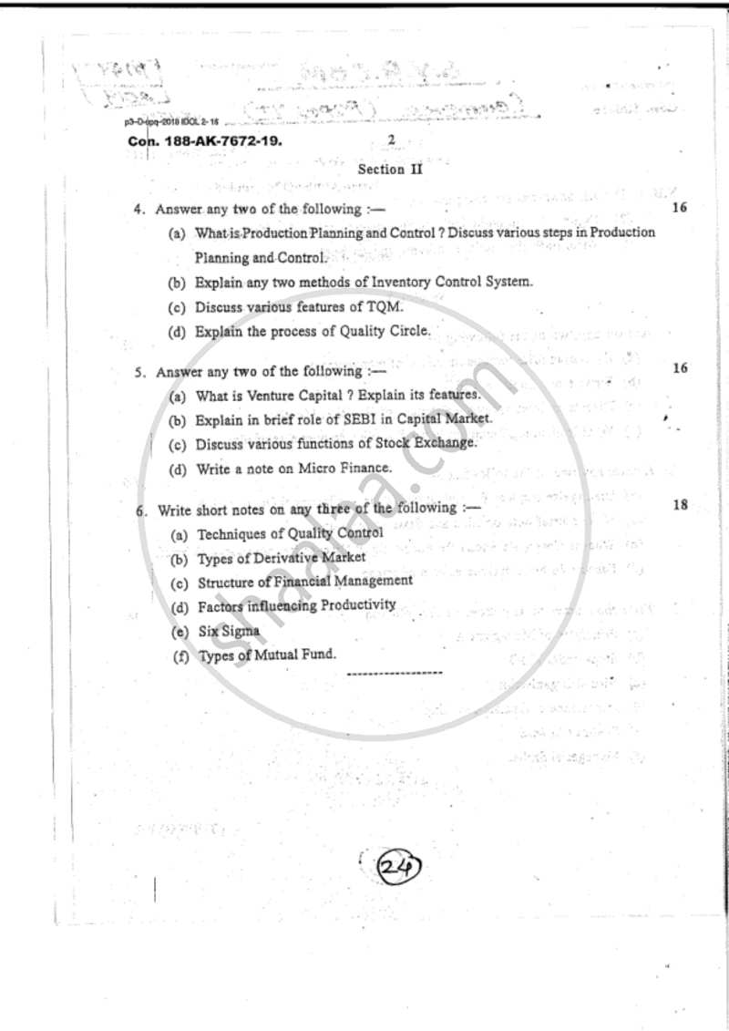 Commerce 2 - Management Function and Challenges : Production and Finance 2018-2019 - B.Com. - 2nd Year (SYBcom) - University of Mumbai question paper with PDF download