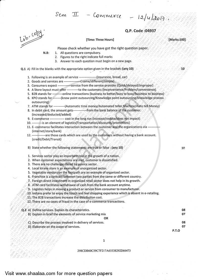 Commerce 2 2016-2017 - B.Com. - Semester 2 (FYBcom) - University of Mumbai question paper with PDF download