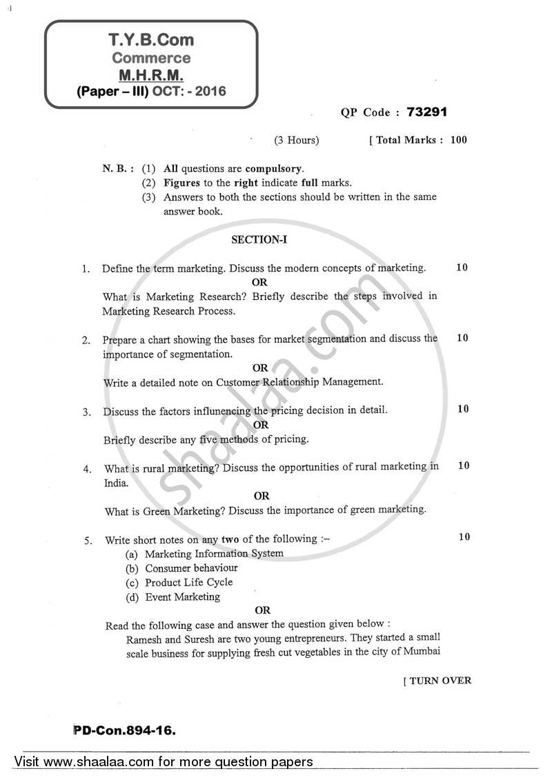 Commerce 3 - Marketing and Human Resource Management 2016-2017 - B.Com. - 3rd Year (TYBcom) - University of Mumbai question paper with PDF download