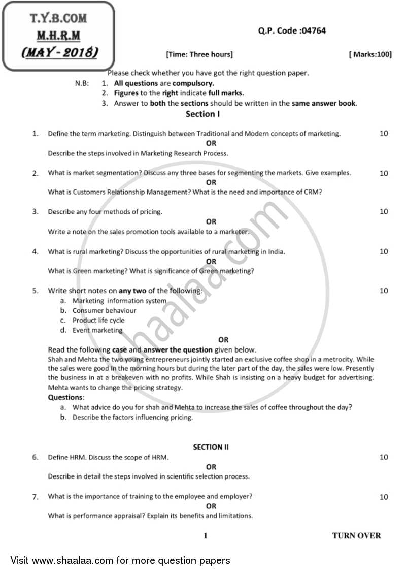 Commerce 3 - Marketing and Human Resource Management 2017-2018 - B.Com. - 3rd Year (TYBcom) - University of Mumbai question paper with PDF download